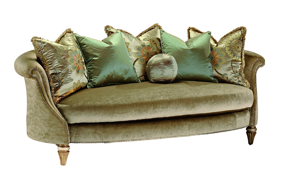Amanda Sofa shown with:Boxed bench seatPompeii finish with Silver Cloud Leaf finish trimSilver Star nailhead frame trim
