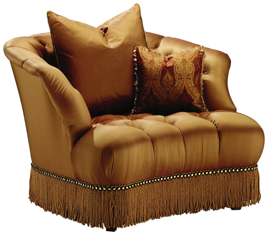 Alexander Chair shown with:Button tufted seat and backBullionFrench Natural&nbsp;nailhead frame trim