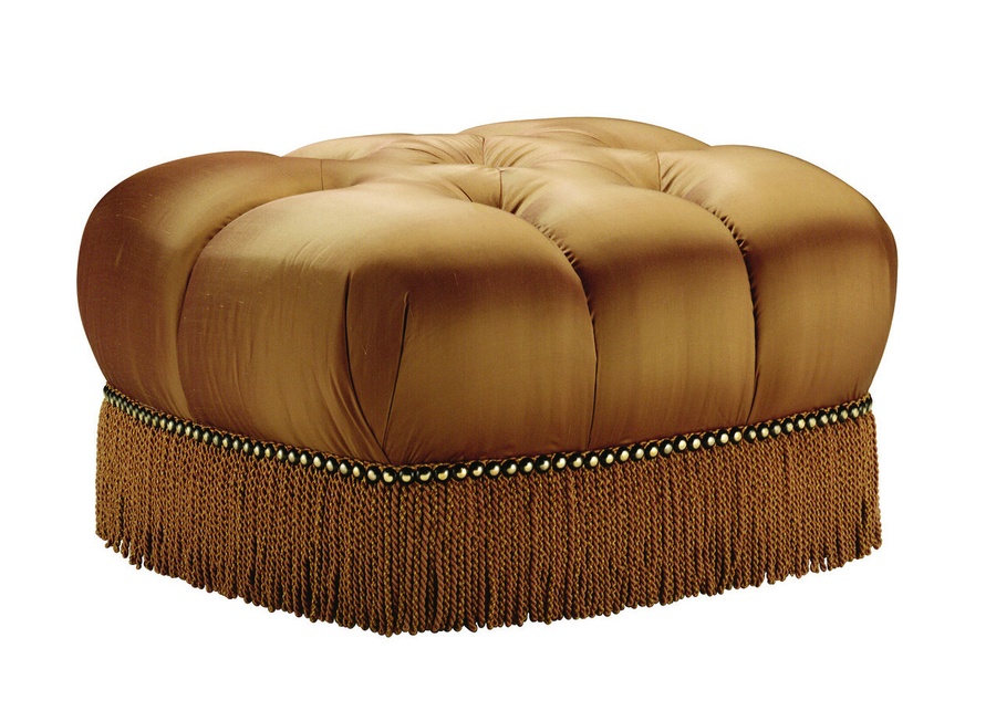 Alexander Ottoman shown with:Button tufted seatBullionFrench Natural&nbsp;nailhead frame trim