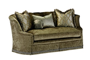 Ariel Sofa shown with:Boxed bench seatDeep skirt with built-in sides and backDecorative tape band along bottom of skirt