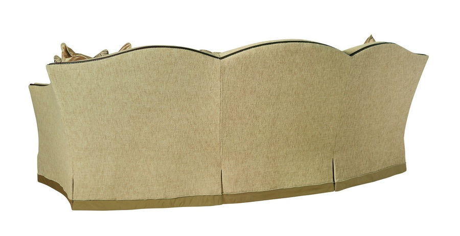 Avery Sofa shown with:Boxed bench seatDeep skirt with built-in sides and backContrast 2&frac12;&rdquo; band at bottom of skirtHavana finishAntique Brass nailhead frame trim