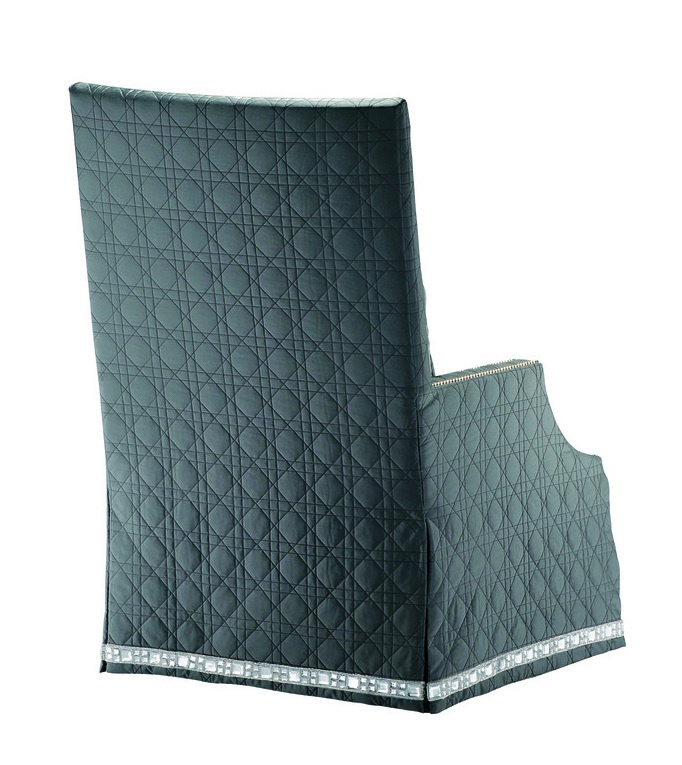 Blair Chair shown with:Tight&nbsp;seatWaterfall skirt with built-in sides and backDecorative tape band on bottom of skirt Silver nailhead frame trim
