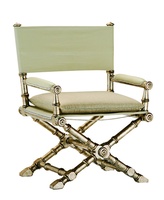 Barrymore Chair shown with:Sling seat with semi-attached cushionSling backBurnished Silver finishAged Silver Leaf finish trim Silver nailhead frame trimMatte Antique Nickel hardware