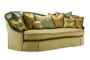 Camila&nbsp;Sofa shown with: Boxed bench seatWaterfall&nbsp;skirt with box pleated front, built-in sides and back with&nbsp;button detailKona finish with Specialty&nbsp;Leaf trimSilver&nbsp;Star nailhead frame trim
Available in a selection of finishes and finish trims