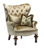 Chandler Chair shown with:Tight&nbsp;seatButton tufted backHeirloom Brentwood finishAged Gold Leaf finish trimZanzibar nailhead frame trim