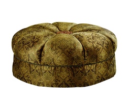 Garbo Ottoman shown with:Tight seat with center button in choice of select finishesBox pleated skirtAntique Brass nailhead trim