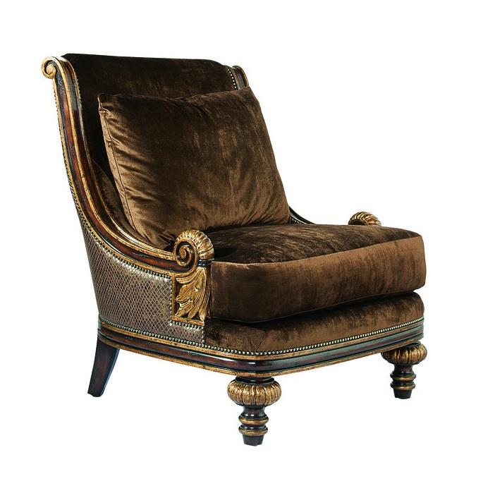 Huntington Manor Lounge Chair&nbsp;shown with:Boxed seat cushionSelf double welt along frame
Exposed carved hardwood frame available in selection of finishes and trims