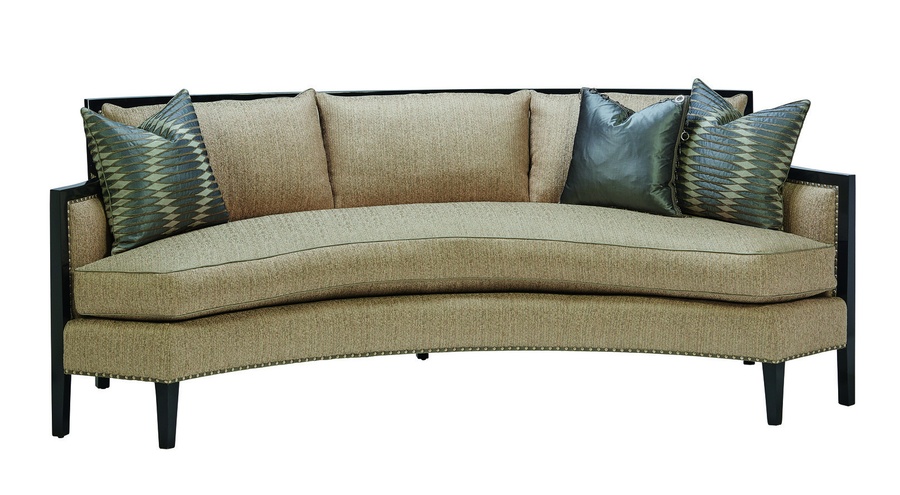 Hudson Sofa shown with:Boxed bench seatBuilt-to-the-floor with&nbsp;wood exposed legs in Caviar finishMerengue nailhead frame trim&nbsp;over decorative tape