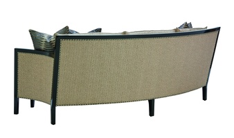 Hudson Sofa shown with:Boxed bench seatBuilt-to-the-floor with&nbsp;wood exposed legs in Caviar finishMerengue nailhead frame trim&nbsp;over decorative tape