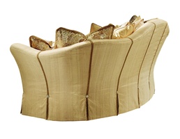 Holly Sofa shown with:Boxed bench seatWaterfall pleated&nbsp;skirt with contrast inset panelsDecorative button detail