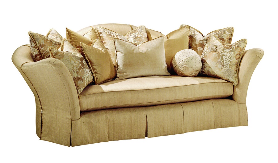 Holly Sofa shown with: Boxed bench seat Waterfall pleated&nbsp;skirt with contrast inset panelsDecorative button detail