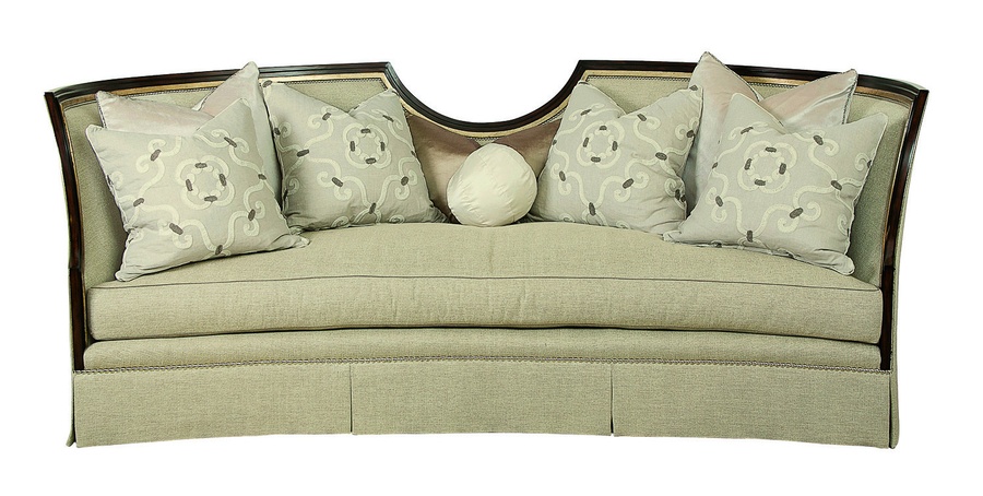 Luna Sofa shown with: Boxed bench seat Deep skirt with built-in back Contemporary Havana finishBurnished Silver finish trim Silver nailhead frame trim