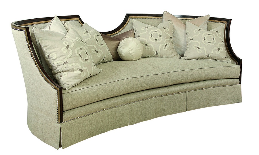 Luna Sofa shown with: Boxed bench seat Deep skirt with built-in back Contemporary Havana finishBurnished Silver finish trim Silver nailhead frame trim