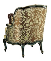 Marguerite&nbsp;Chair&nbsp;shown with:Boxed seat cushionOld World Sumatra&nbsp;finishAged Gold Leaf finish trimSilver Star&nbsp;nailhead frame trim