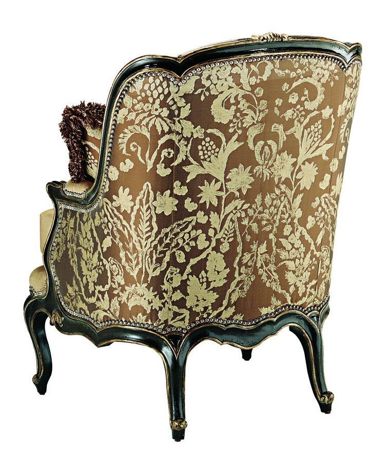 Marguerite&nbsp;Chair&nbsp;shown with:Boxed seat cushionBriar&nbsp;finishAged&nbsp;Silver Leaf finish trimAntique Brass&nbsp;nailhead frame trim
