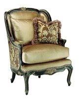 Marguerite&nbsp;Chair&nbsp;shown with:Boxed seat cushionOld World Sumatra&nbsp;finishAged Gold Leaf finish trimSilver Star&nbsp;nailhead frame trim