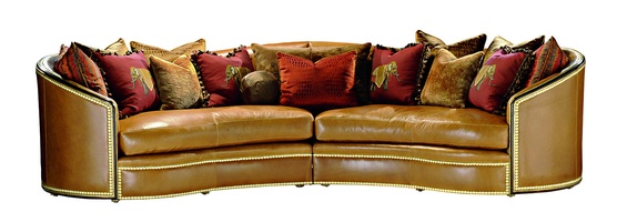 Odessa 2-Piece&nbsp;Sofa shown with:Boxed bench seatBuilt-to-the-floor baseHavana finishVenetian Gold Leaf&nbsp;finish trimZen&nbsp;nailhead frame trim