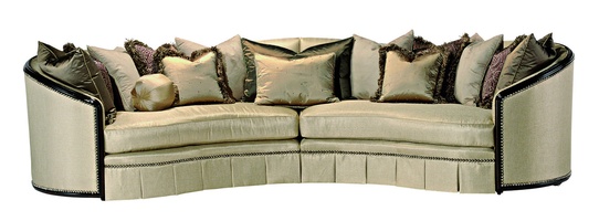 Odessa 2-Piece&nbsp;Sofa shown with: Boxed bench seatBuilt-to-the-floor base with box pleated deep front skirtHavana finishEbony Paint finish trim Silver Star nailhead frame trim