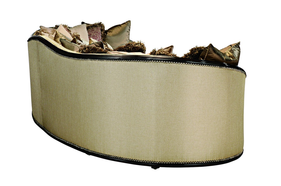 Odessa 2-Piece&nbsp;Sofa shown with: Boxed bench seatBuilt-to-the-floor base with box pleated deep front skirtHavana finishEbony Paint finish trim Silver Star nailhead frame trim