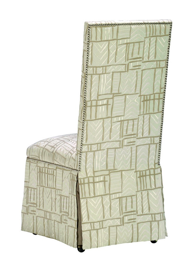 Sinatra&nbsp;Side Chair&nbsp;shown with:Tight seat and backDeep skirt with split back and button detailDecorative tape along bottom of skirtSilver&nbsp;nailhead frame trim
