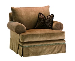 Santa Barbara Chair&nbsp;shown with:Knife Edge Back PillowBoxed T-Seat CushionFan Pleated&nbsp;ArmDeep skirt with built-in sides and backNailhead frame&nbsp;trim above skirt