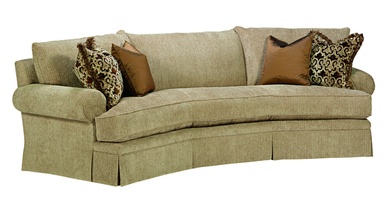 Santa Barbara Wedge Sofa (Fitted Back) shown with:Boxed T-cushion bench seatFan Pleated&nbsp;ArmDeep skirt with built-in sides and back(2) Optional additional pillows