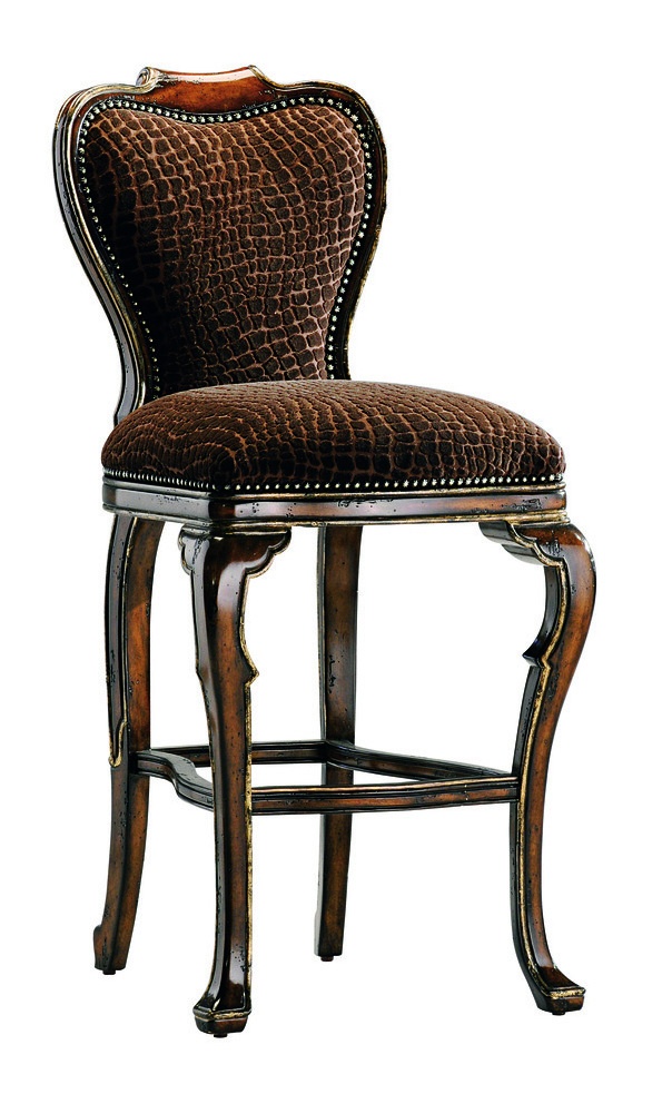 Villa Argenta Barstool&nbsp;shown with:Tight seat and backSignature&nbsp;finishAged Gold Leaf finish trimBronze Star&nbsp;nailhead frame trimAntique Brass footrest