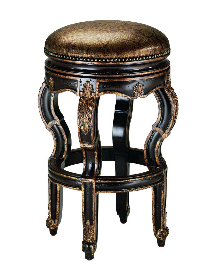 Vouvray Barstool&nbsp;shown with:Briar&nbsp;finishCashmere Silver&nbsp;Leaf finish trimAntique Brass&nbsp;nailhead frame trim