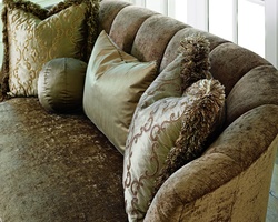 Ariel Sofa shown with:Boxed bench seatDeep skirt with built-in sides and backDecorative tape band along bottom of skirt