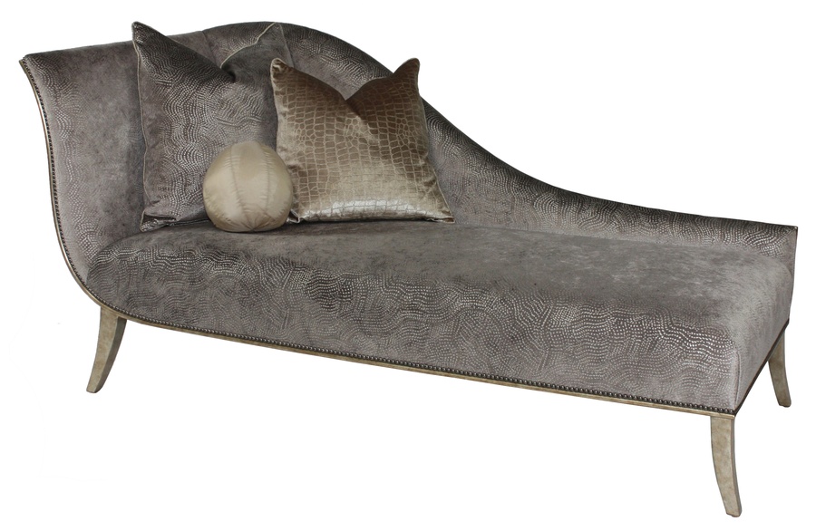 Andrea Chaise shown with:Tight&nbsp;seatBurnished Silver&nbsp;finishGunmetal&nbsp;nailhead frame trim
