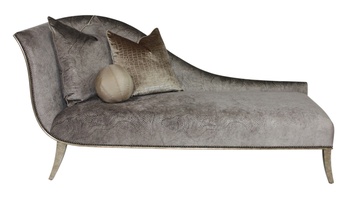 Andrea Chaise shown with:Tight&nbsp;seatBurnished Silver&nbsp;finishGunmetal&nbsp;nailhead frame trim