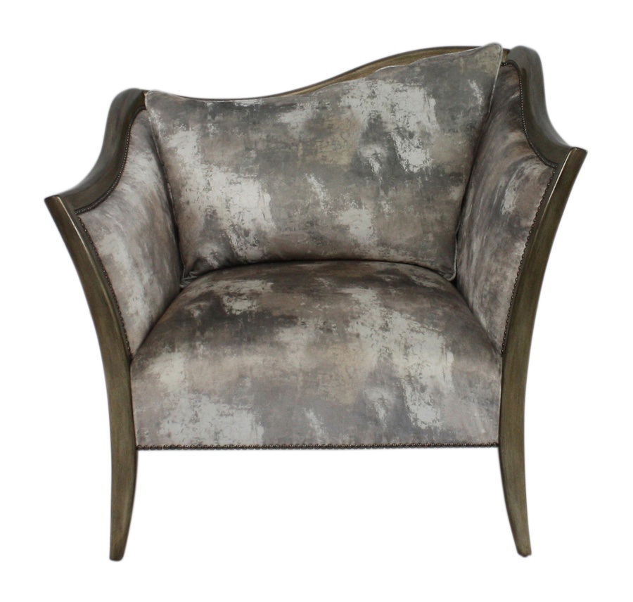 Anastasia Chair&nbsp;shown with:Tight seatAntique Medici&nbsp;finishGunmetal&nbsp;nailhead frame trim