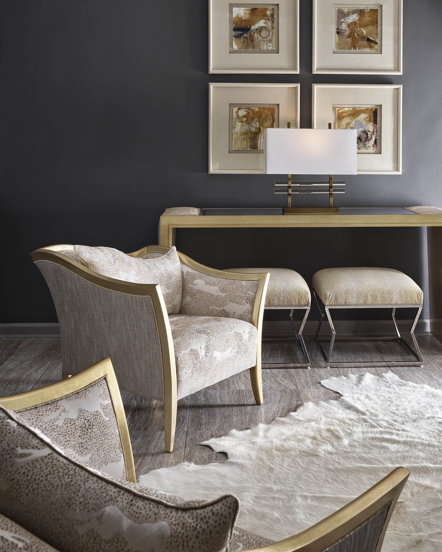 Anastasia Chair&nbsp;shown with:Tight seatAntique Medici&nbsp;finishGunmetal&nbsp;nailhead frame trim