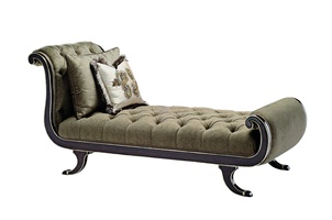 Aphrodite Chaise shown with:Button tufted seat and back Bombay finishVersailles Leaf finish trim