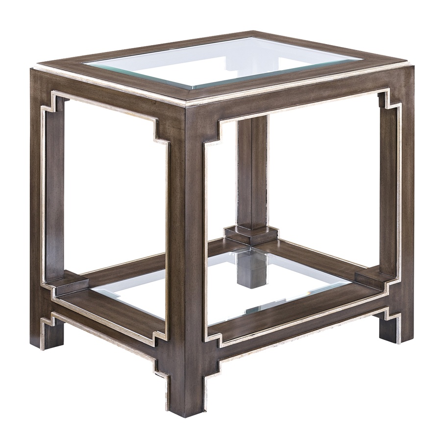 Bali&nbsp;End Table shown with:Latte&nbsp;finishVerona&nbsp;Silver&nbsp;finish trimTop and shelf with inset clear beveled glass