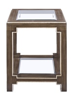Bali&nbsp;End Table shown with:Latte&nbsp;finishVerona&nbsp;Silver&nbsp;finish trimTop and shelf with inset clear beveled glass