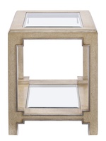 Bali&nbsp;End Table shown with:Oatmeal finishCashmere&nbsp;Silver&nbsp;finish trimTop and shelf with inset clear beveled glass