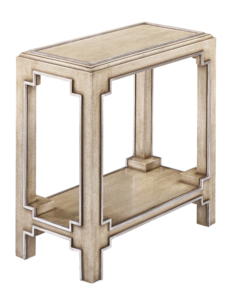 Bali&nbsp;Chairside Table shown with:Latte&nbsp;finishBurnished Silver&nbsp;finish trim