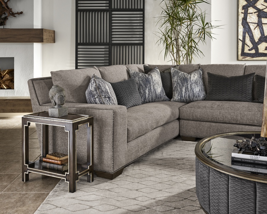 Bali&nbsp;Chairside Table shown with:Latte&nbsp;finishBurnished Silver&nbsp;finish trim