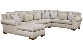Bentley Sectional shown with:BY44S, BY70S, and BY73SBoxed bench seatBuilt-to-the-floor baseSaddle&nbsp;finish on legsPewter nailhead frame trim