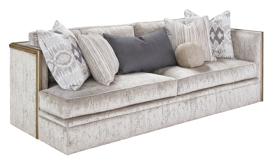 Burton&nbsp;Sofa shown with:(2) Seat&nbsp;CushionsAlmond finish with Cashmere Silver Leaf finish trimLong&nbsp;Right Arm Facing