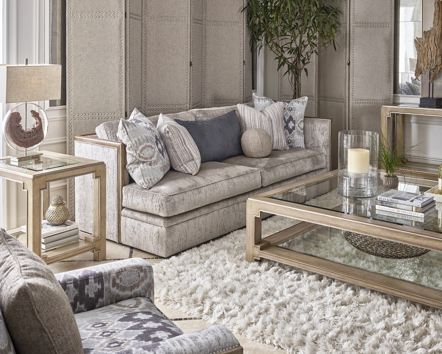 Bali&nbsp;Chairside Table shown with:Latte&nbsp;finishBurnished Silver&nbsp;finish trim