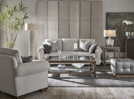 Bali&nbsp;End Table shown with:Latte&nbsp;finishVerona&nbsp;Silver&nbsp;finish trimTop and shelf with inset clear beveled glass