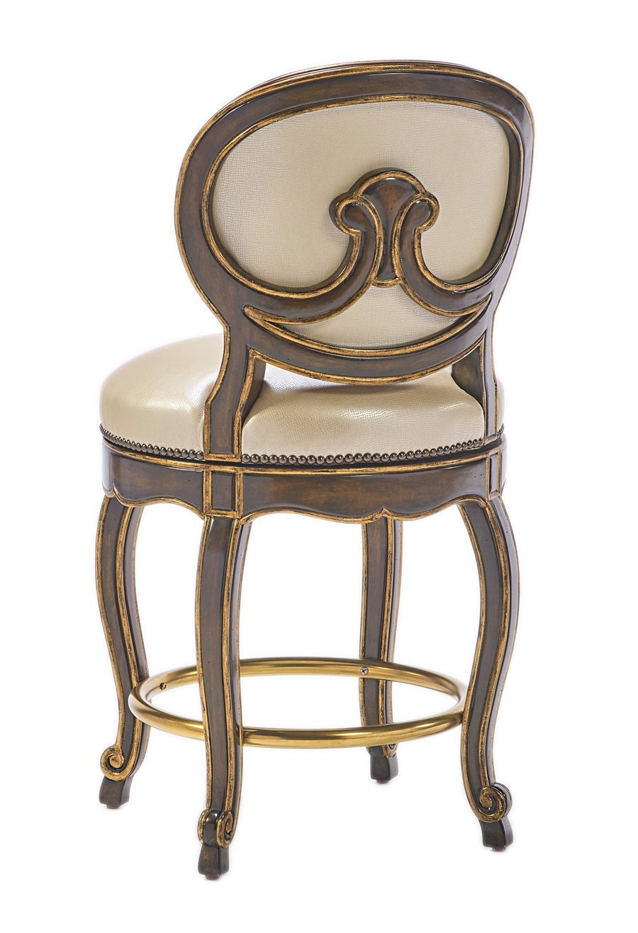 Aria Counter Stool shown with:Aria&nbsp;finishAged Gold finish trimAntique&nbsp;Brass&nbsp;footrestAntique Heritage nailhead frame trim