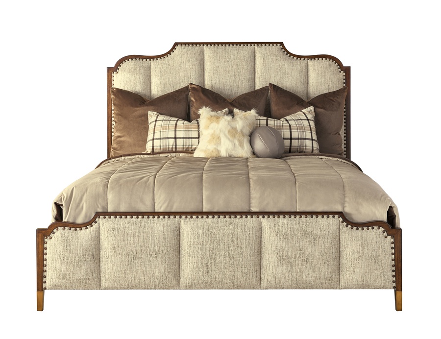 Cadence Panel Bed shown with:Cadence finish Metal Ferrules in&nbsp;Antique Brass finishMedium&nbsp;mottled nailhead spaced over Self Fabric tape
Headboard Fabric:&nbsp;Darling Beige Alternate fabrics available