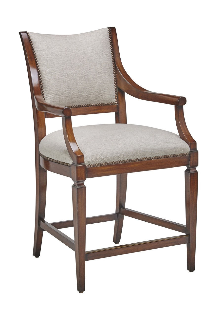 Cadence Counter Stool shown with:Cadence finishAntique Brass footrestMottled nailhead frame trim