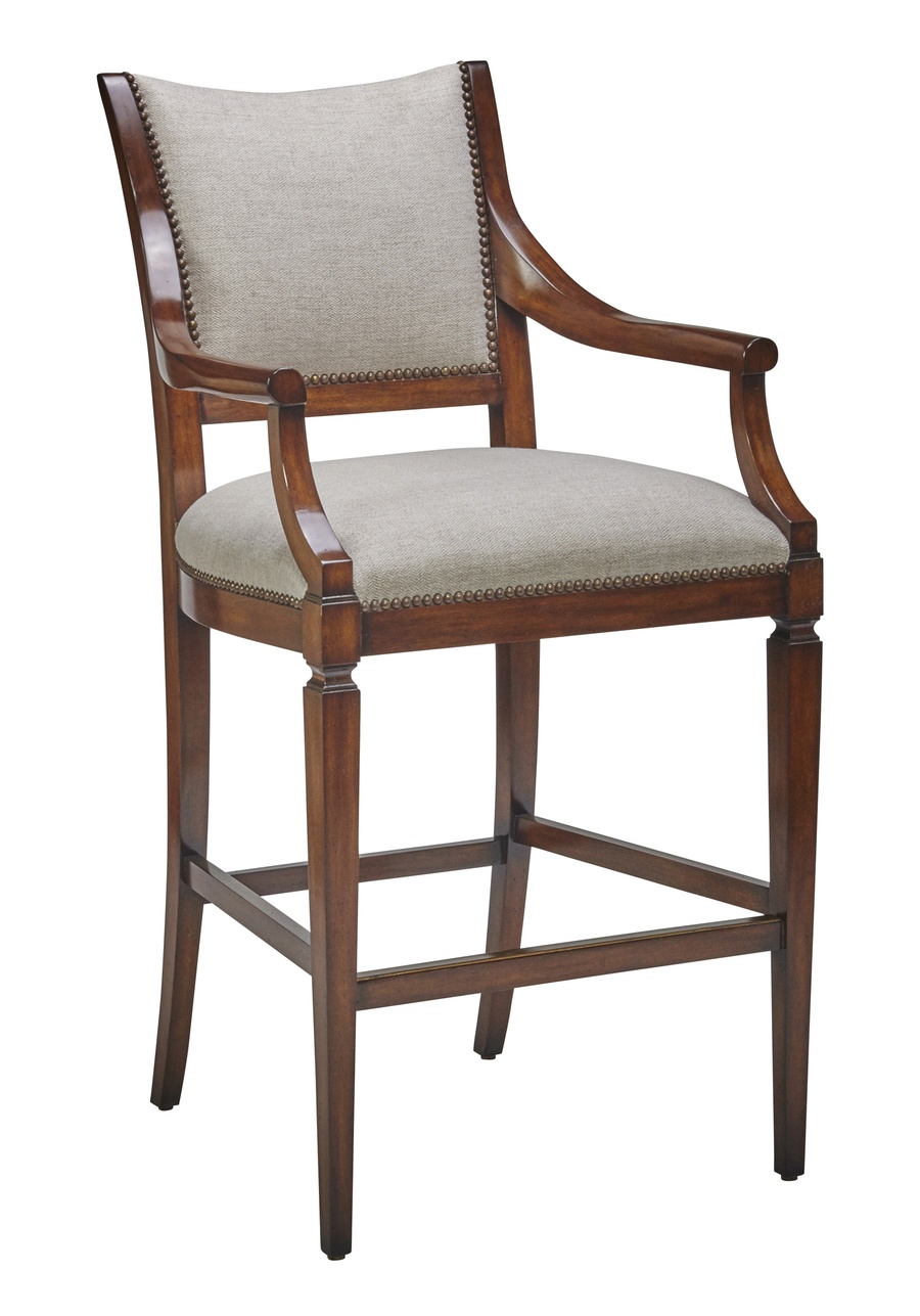 Cadence Barstool shown with:Cadence finishAntique Brass footrestMottled nailhead frame trim
