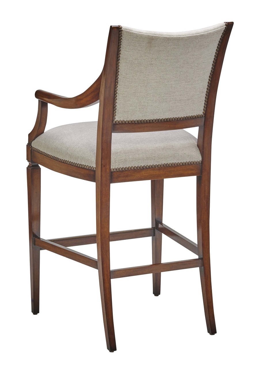 Cadence Barstool shown with:Cadence finishAntique Brass footrestMottled nailhead frame trim