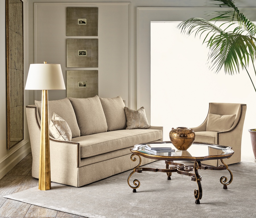 Gallery Sofa shown with:Aria finishBright Brass nailhead frame trim