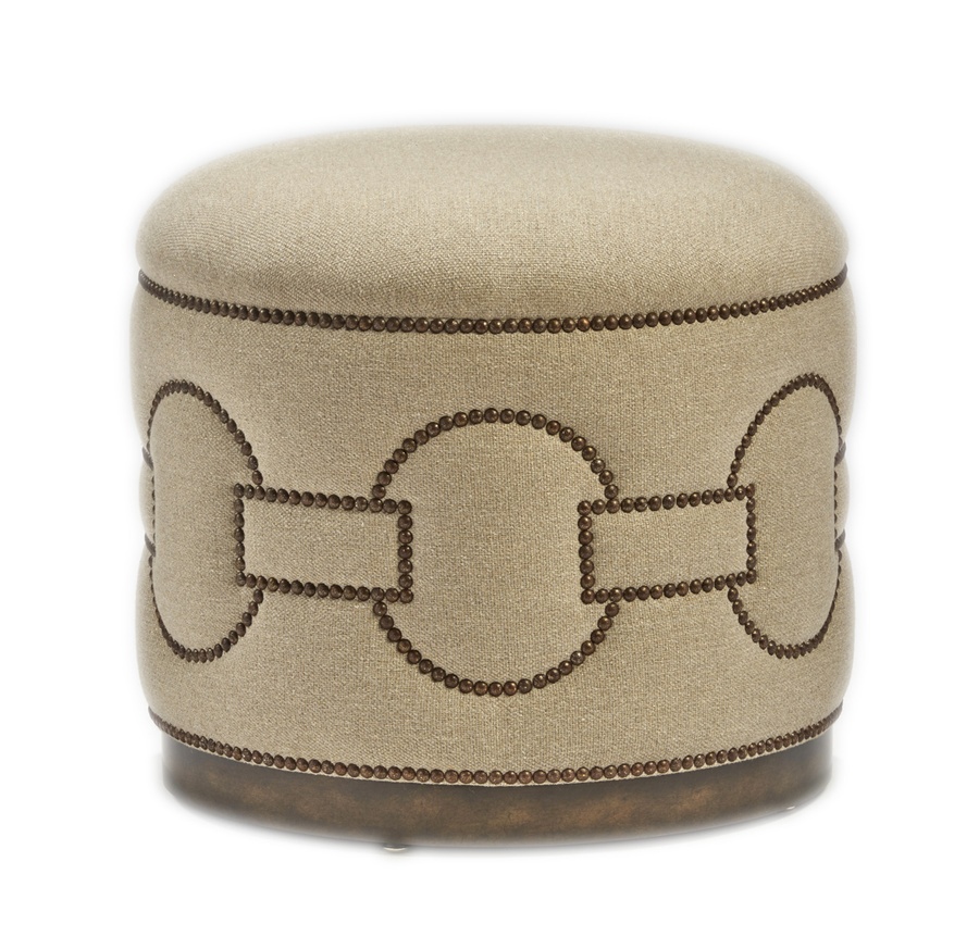 Carlton Ottoman&nbsp;shown with:Wood base in Dark Bay finishMottled nailhead frame trim in Square&nbsp;Link pattern